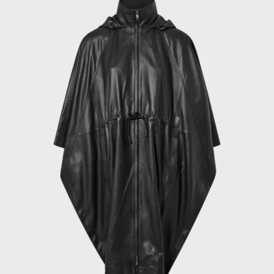 Cape parka à capuche en cuir d'agneau imperméable YVES SALOMON