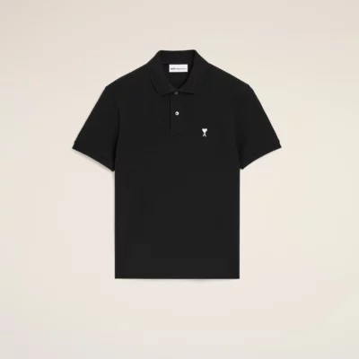Polo noir manches courtes AMI PARIS