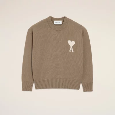Pull beige col rond AMI PARIS