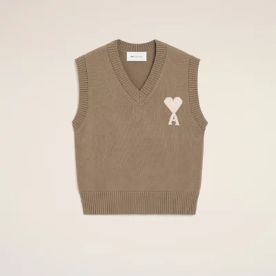 Pull beige sans manches AMI PARIS