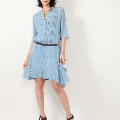 Robe en soie plumetis bleu ciel BARBARA BUI