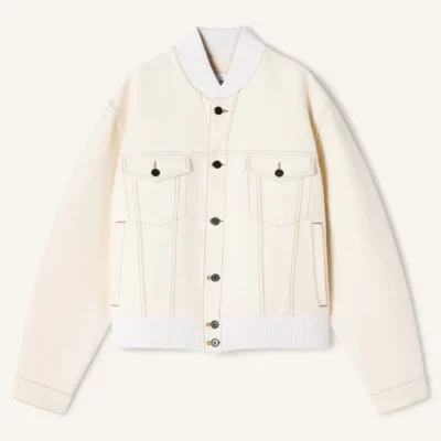 Veste teddy en denim crème LANVIN