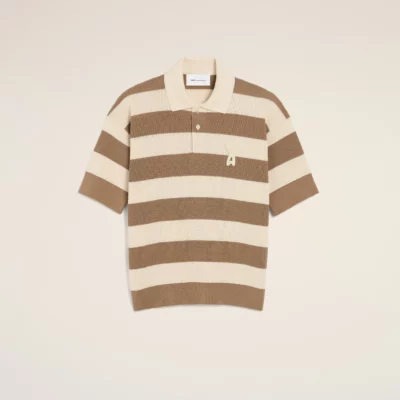Polo à rayures manches courtes beige et marron AMI PARIS