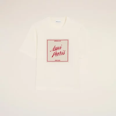 Tee-shirt manches courtes blanc crème AMI PARIS