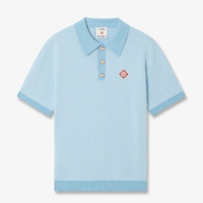 Polo à manches courtes bleu clair en maille CASABLANCA