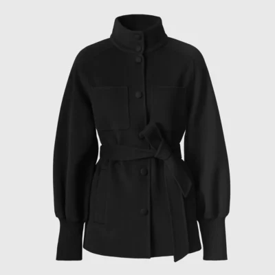 Manteau mi-long en laine noire double face "SHANIA" Mackage