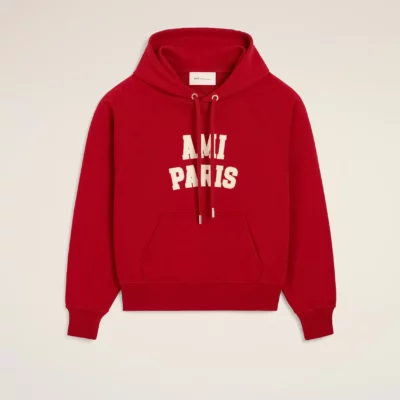 Hoodie rouge en coton broderie AMI PARIS