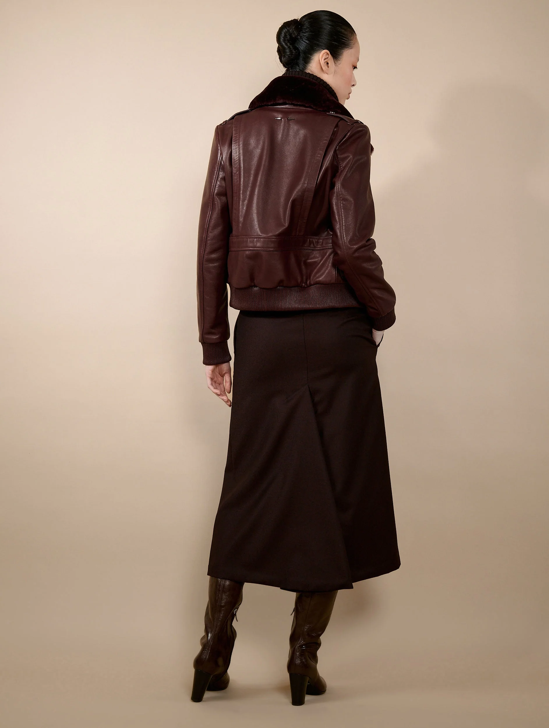 Blouson pilote en cuir bordeaux BARBARA BUI – Image 5