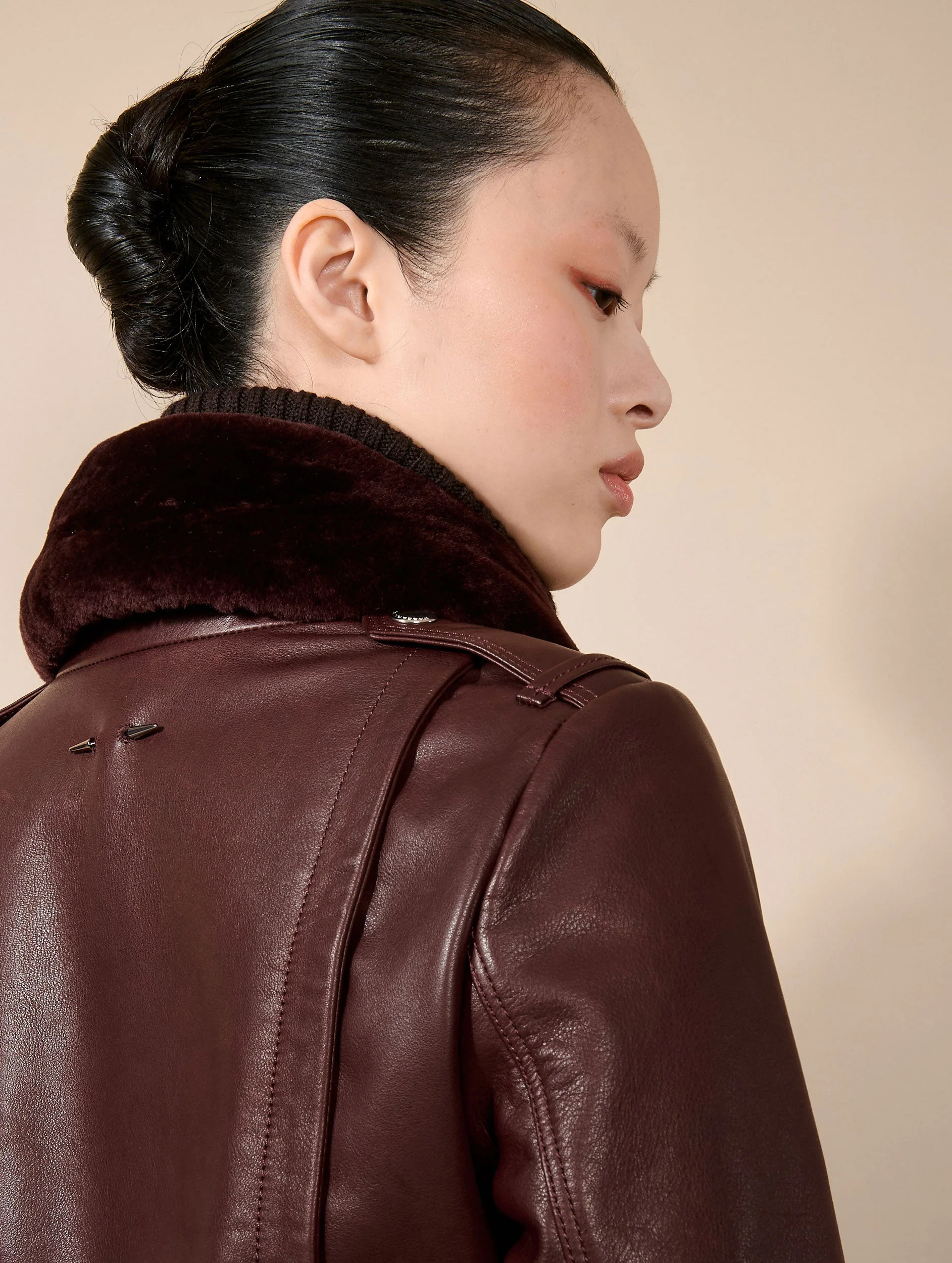 Blouson pilote en cuir bordeaux BARBARA BUI – Image 7