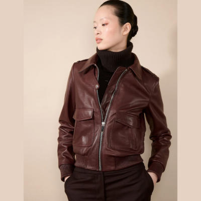 Blouson pilote en cuir bordeaux BARBARA BUI
