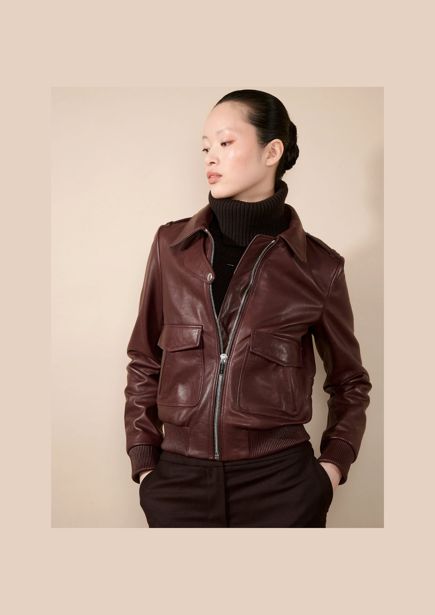 Blouson pilote en cuir bordeaux BARBARA BUI