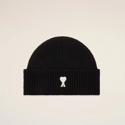 Bonnet noir en laine AMI PARIS