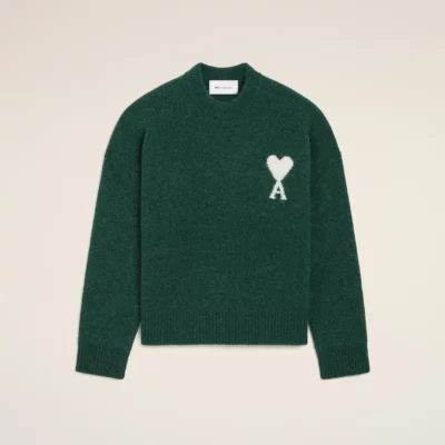 Pull vert col rond en alpaga AMI PARIS